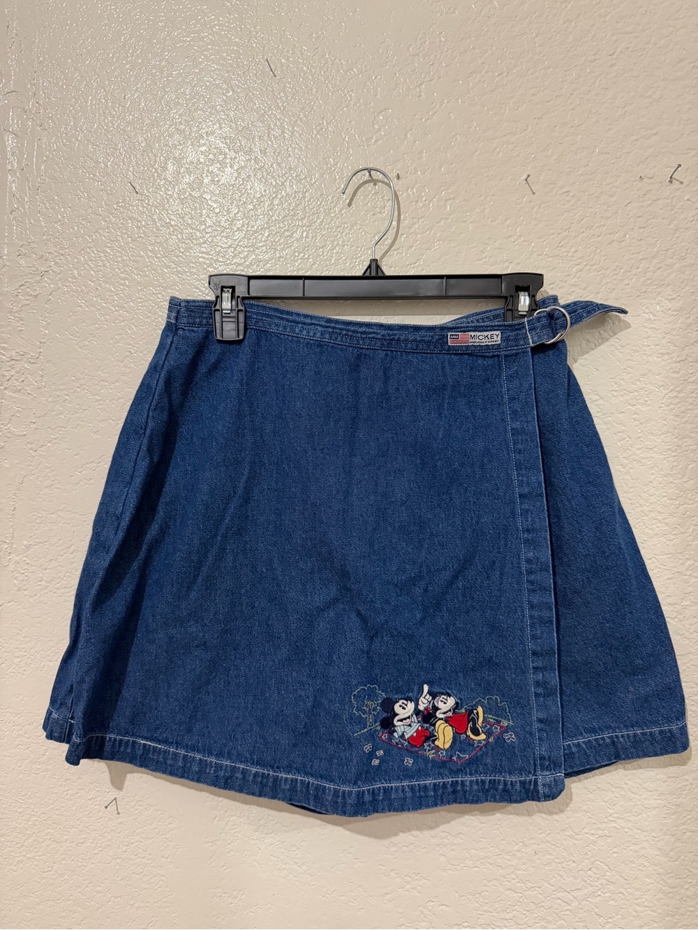 Vintage Denim Wrap Skort with Mickey Embroidery - Blue
